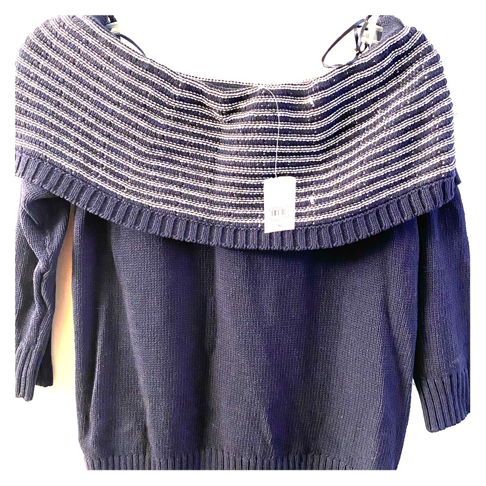 NWT Loft navy blue off shoulder sweater sz M